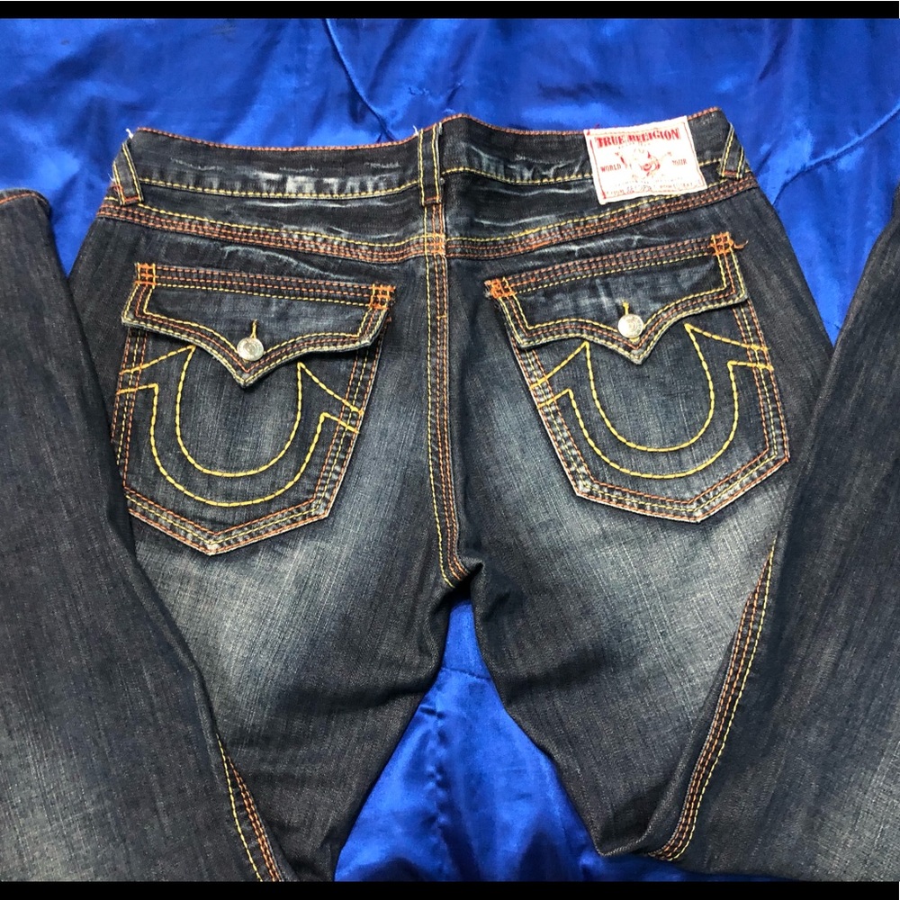 Vintage True Religion Orange and Yellow Contrast Stitch